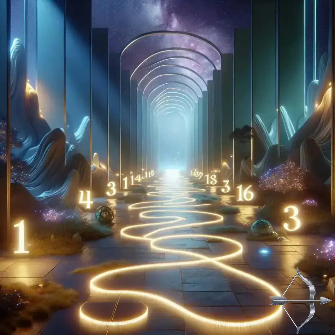 A cosmic blueprint of interconnected numbers glowing with vibrant energy.